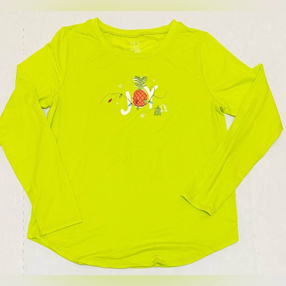 HUE Womens M Pink Green Pineapple Pine Joy Jersey Knit Pajama Set Loungwear - Picture 2 of 16